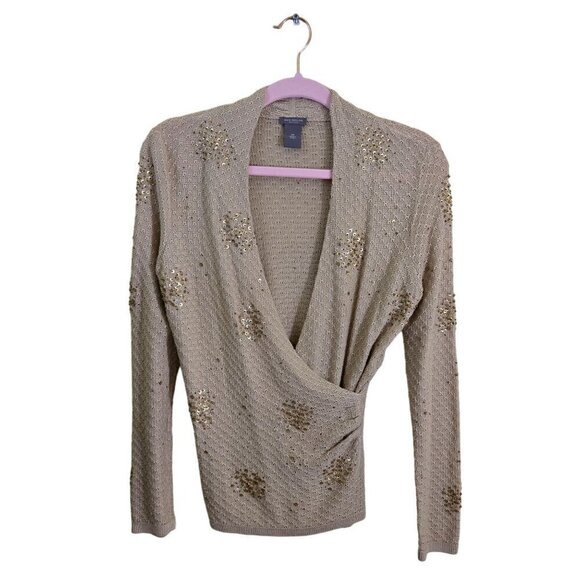 Ann Taylor Petites Beige Sequin Wrap Silk Blend Sweater Size SP - Picture 1 of 7